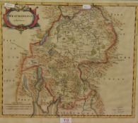 After Robert Morden (1650-1703), a hand coloured map of Westmorland, the title displayed in a