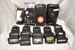 Five Vivitar flash guns. Three Vivitar zoom Thyristor 285 and two Vivitar zoom Thyristor 285HV