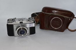 A Zeiss Ikon camera with 1:3,5 f45mm lens in leather cover and Yashica light meter