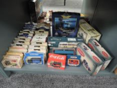 A shelf of modern diecasts including Corgi Vintage Glory 80006 & 80204, Corgi Heavy Haulage CC12306,