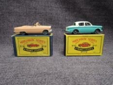 Two Matchbox Series Moko Lesney 1954-1960 diecasts, No 39 Ford Zodiac Convertible, peach body, sea