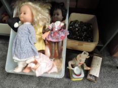 A shelf of 1950's and later Toys including Japanese tinplate and battery operated Piggy Cook,
