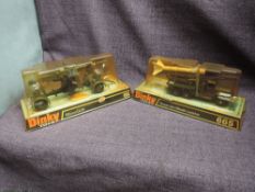Two Dinky Military diecasts, 656 88mm Gun and 665 Honest John Missile Launcher, both on card stand