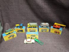 Six Matchbox Lesney 1969 diecasts, type F boxes, No 34 Volkswagen Camper, No 38 Honda Motorcycle wi
