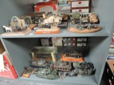 Two shelves of Military plastic Models and Diorama's , some named, Take Five, Half Hour To Chow,