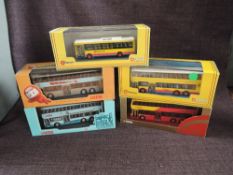 Five Corgi CityBus, Cityflyer and KMB diecast Buses, all in display boxes