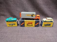 Three Matchbox Lesney diecasts, 33 Ford Zephyr III in green with white interior, 38 Vauxhall