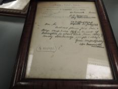 A framed Carbon copy memorandum from Everton FC , Walton Breck Road, Headquarters, Sandon Hotel,