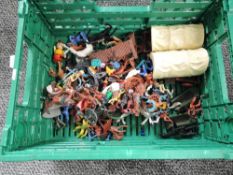 A box of Timpo and similar Wild West plastic figures and accessories