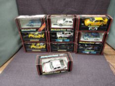 Ten 1980's/90's Scalextric Slot Racing Cars, C145 Pioneer Lancia, C149 Metro Computervision, C169