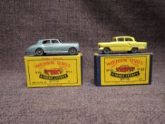 Two Matchbox Series Moko Lesney 1954-1960 diecasts, No 44 Rolls Royce Silver Cloud and No 45 Vauxh