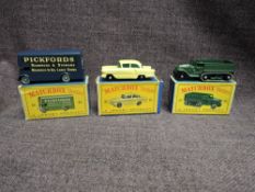 Three Matchbox Lesney 1961-1965 diecasts, No 45 Vauxhall Victor, yellow, No 46 Pickfords Removal Va
