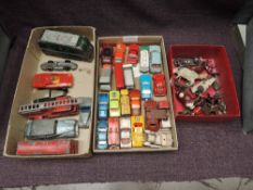 A collection of playworn diecasts including Spot-On Silver Wraith, Meccano Saloon Car, Matchbox etc,
