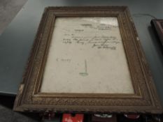 A framed Carbon copy memorandum from Everton FC , Walton Breck Road, Headquarters, Sandon Hotel,
