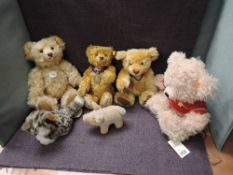 Three modern Steiff Jointed Teddy Bears all with yellow tags, 004353 Teddybar 35 with growler,