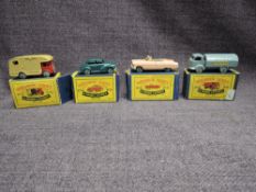 Four Matchbox Series Moko Lesney 1954-1960 diecasts, No 35 Marshall Horse Box, No 38 Bantam Karrier