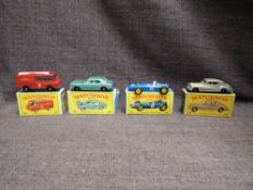 Four Matchbox Lesney 1961-1965 diecasts, Type E boxes, No 44 Rolls Royce Phantom V, No 52 BRM Racin