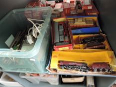 A shelf of Hornby Dublo 00 gauge including 4-6-2 Duchess of Atholl Loco & tender, 2-6-4 Tank