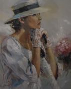 After Paul Rouwette (b.1955, Dutch School), a coloured print, 'Lady With Hat' ('Dame Met Hoed'),