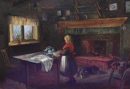 Professor Charles G. Hards (fl.1883-1891) oil on canvas, 19th century interior scene with child