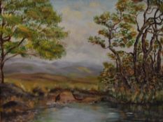 M. Leeming (20th Century, British), oil on canvas, Pheasants drinking within a woodland setting,