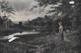 After E.H. Mayer (19th Century), coloured prints, two romanticised landscapes depicting a lone woman