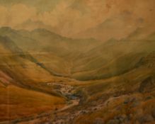 J.M Nelson (19th/20th Century, British), watercolour, The upper reaches of a mountainous valley,