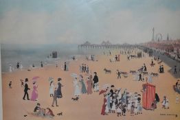 After Helen Bradley (1900-1979), a coloured print, 'Blackpool Sands', signed to the margin,