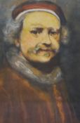 After Rembrandt Harmenszoon van Rijn (1606-1669), coloured print, Self Portrait at the age of 63,