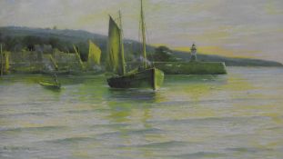 After Leonard Carr Cox (1879-1950), coloured prints, Two maritime scenes of boats within harbour