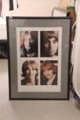 A large framed Beatles print measuring 85 x 114 cm depicting images from the White Album