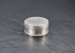 A French 925 grade white metal circular box, engine-turned throughout with 925 standard mark, makers