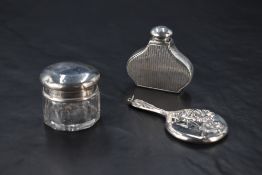 A 925 Sterling grade white metal scent bottle, of flattened and compressed baluster form with
