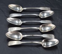 A set of six Victorian silver fiddle pattern teaspoons, engraved with circular cartouche and initial