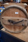 An antique treen counter top butter churn, originally bought from clearance sale at Hill Top, Sawrey