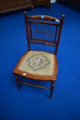 A Victorian spindle back bedroom chair, of small proportions