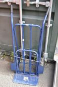 A modern metal sack truck having pneumatic tyres