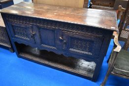 A period oak court cupboard style sideboard/dresser base, width approx. 146cm