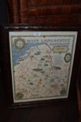 A framed and glazed map of West Lancashire District.