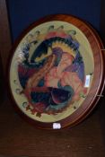 A large modern Moorcroft pottery 'Quiet Waters' patern charger. Designed by Philip Gibson and tube
