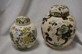 A Masons Ironstone 'Manchu' ginger jar and a larger Masons Ironstone 'Chartreuse' ginger jar.