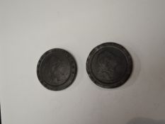 Two George III 1797 Cartwheel Two Pences, one showing possible 11 Laurel Leaves, other has Leaves