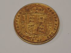 A Queen Victoria 1887 Gold Half Sovereign, Jubilee Head, Shield Back, Royal Mint