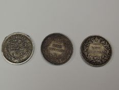 Three GB Silver One Shilling Coins, George III 1816, Queen Victoria 1846 & 1871