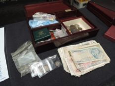 A collection of GB & World Coins & Banknotes including 1951 Crowns x2, small amount of GB Silver,
