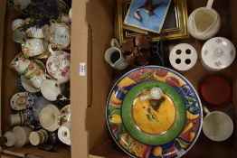 Two cartons of assorted items including Royal Albert 'Old Country Roses' cup and saucer, Royal