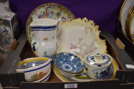 Four rustic pottery items signed Henriot Quimper, France, an oriental style plate and two small