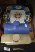 Two Noritake sandwich plates having turquoise sections with gilt and floral decoration, two