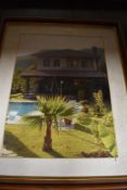 Two framed prints evocative of holidays abroad.