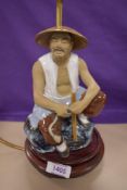 A modern decorative part glazed table lamp, modelled as Chinese craftsman